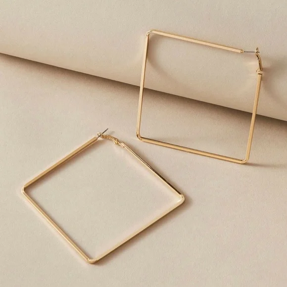 Square Large Hoops Gold Tone Earrings - Picture 3 of 5